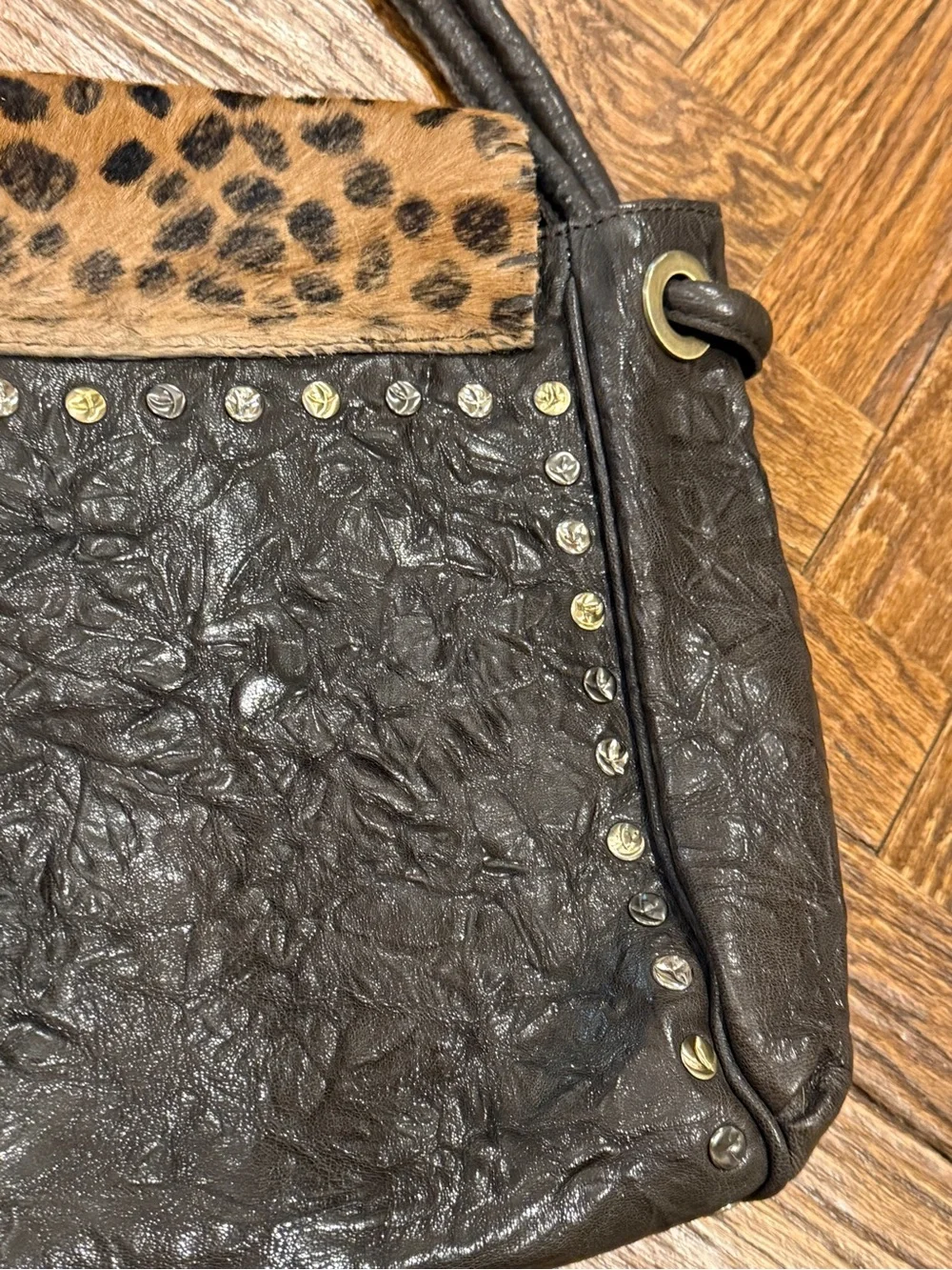 Old Gringo Calf Hair Studded Leather Flap Shoulder Bag Purse